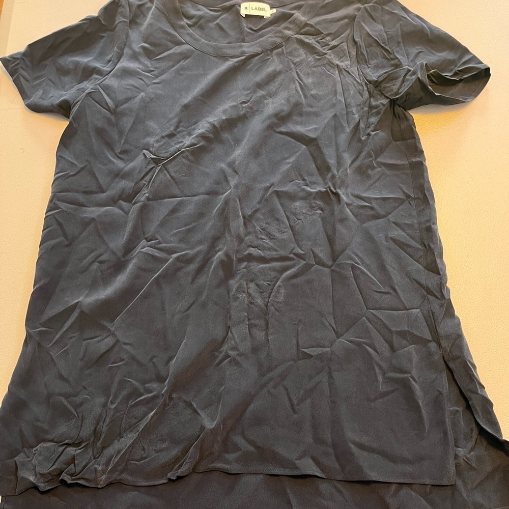 R | Label Navy Blue Short Sleeve Silk Top Women’s Size S